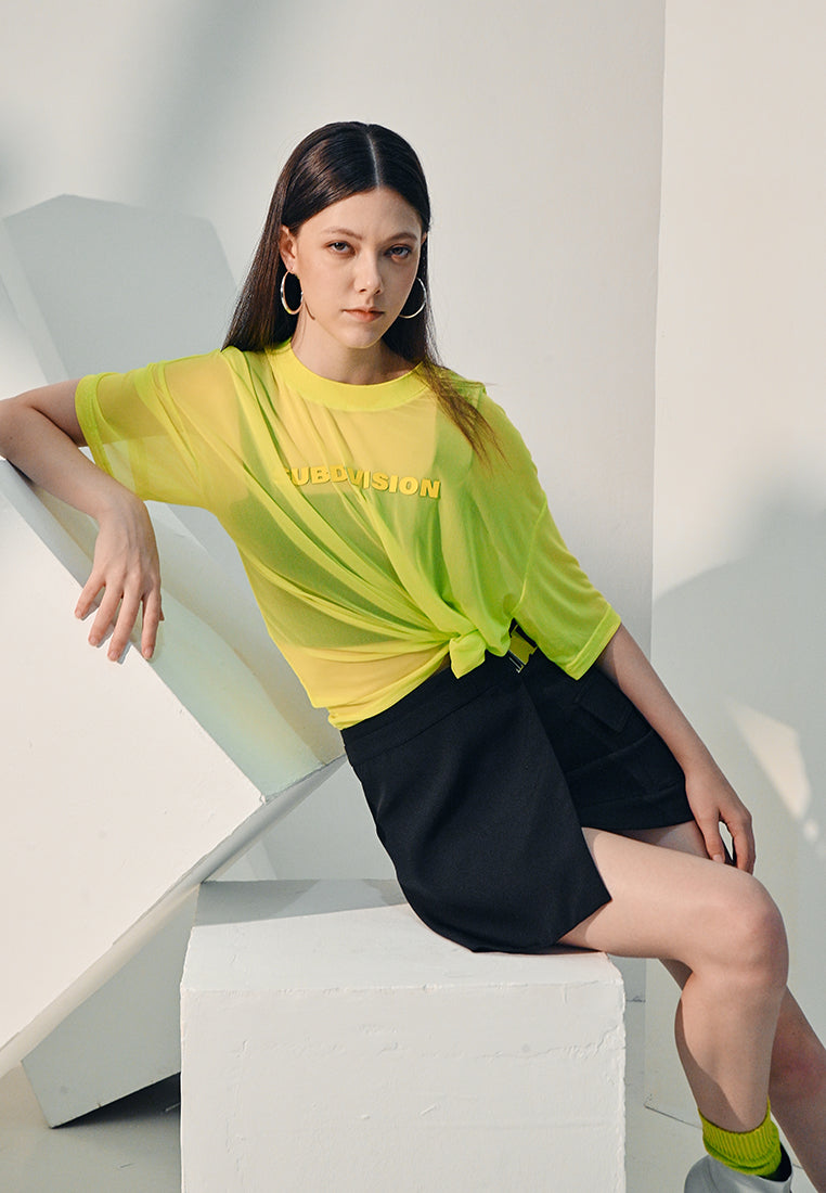 Women Oversized Sheer Mesh Fashion Tee - Light Green - 410270