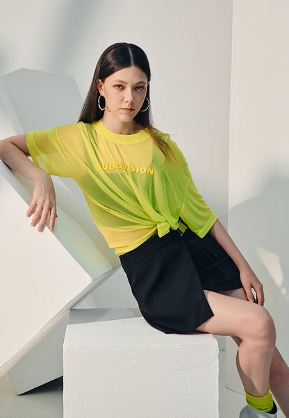 Women Oversized Sheer Mesh Fashion Tee - Light Green - 410270
