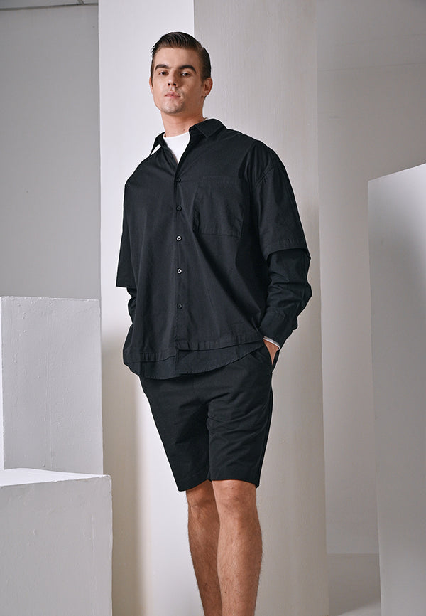 Men Oversized Long-Sleeve Shirt - Black - 410015