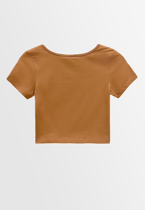 Women Short-Sleeve Crop Top Tee - Dark Khaki - M3W846