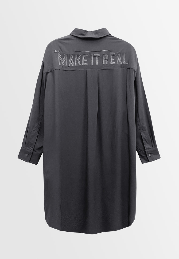 Women Long-Sleeve Shirt Dress - Black - S3W651