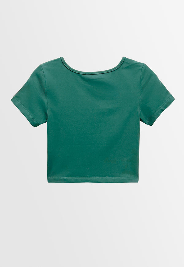 Women Short-Sleeve Crop Top Tee - Dark Green - M3W845