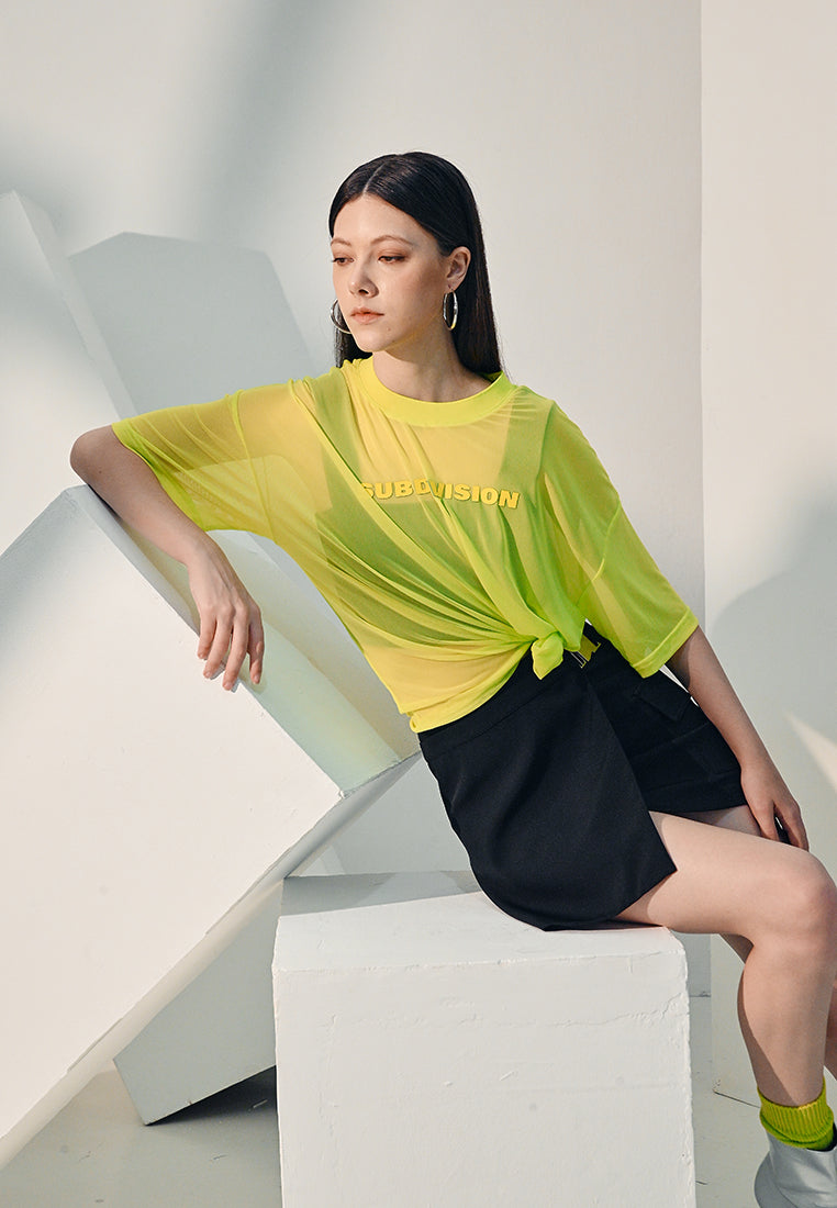 Women Oversized Sheer Mesh Fashion Tee - Light Green - 410270