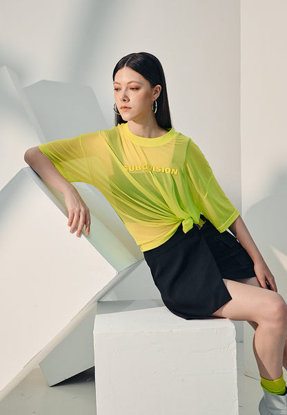 Women Oversized Sheer Mesh Fashion Tee - Light Green - 410270