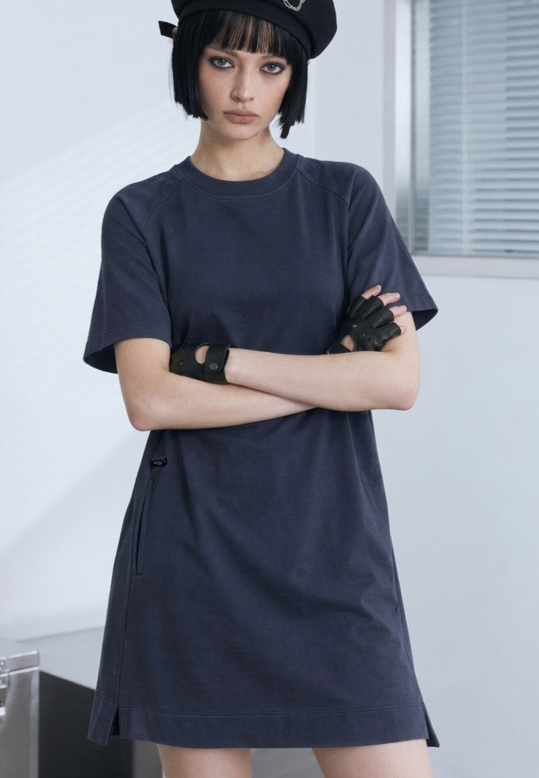 Women T-Shirt Midi Dress - Navy - 610345