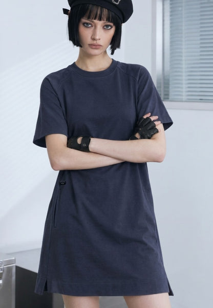 Women T-Shirt Midi Dress - Navy - 610345
