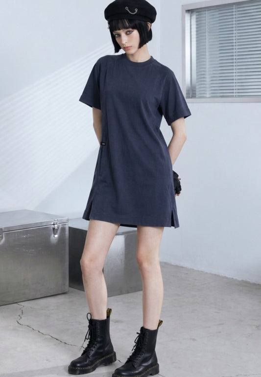 Women T-Shirt Midi Dress - Navy - 610345