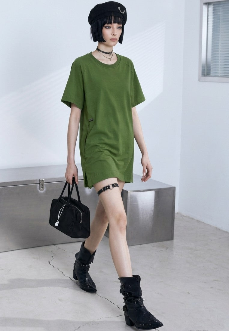 Women T-Shirt Midi Dress - Army Green - 610346