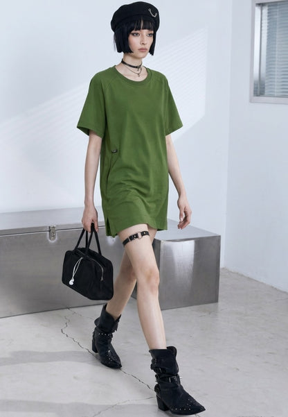 Women T-Shirt Midi Dress - Army Green - 610346