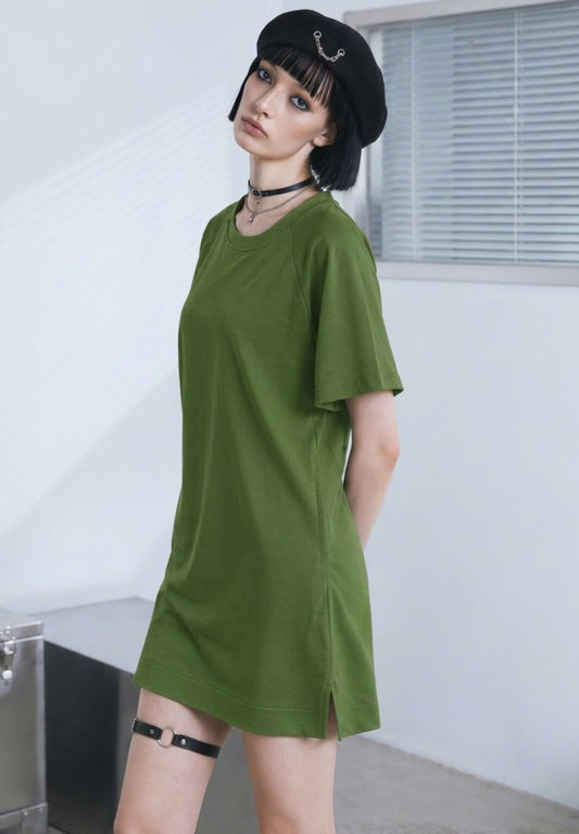 Women T-Shirt Midi Dress - Army Green - 610346