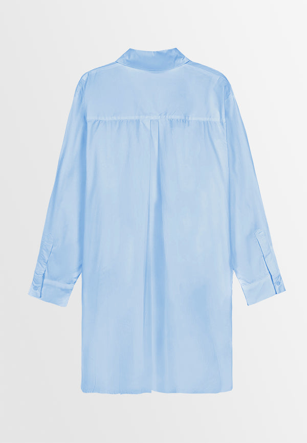 Women Oversized Long-Sleeve Blouse - Light Blue - 410082