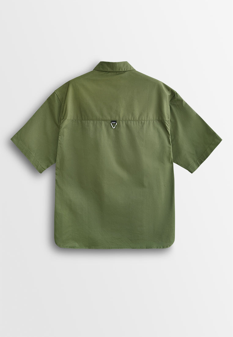 Men Oversized Short-Sleeve Shirt - Army Green - 510252