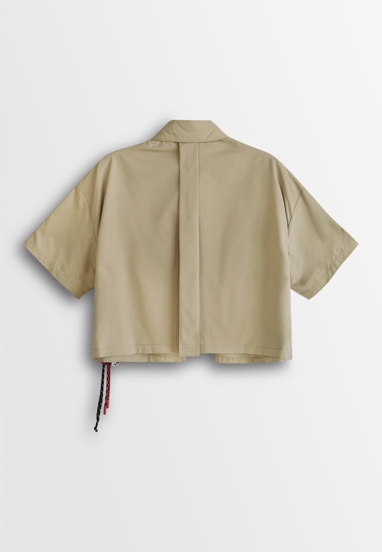 Women Oversized Short-Sleeve Shirt - Khaki - 510232