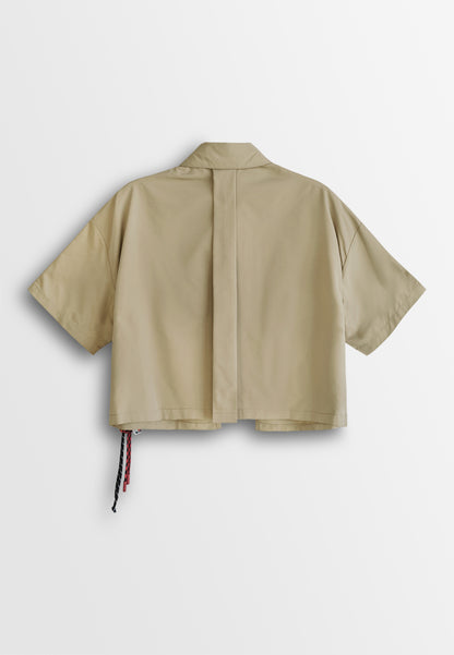 Women Oversized Short-Sleeve Shirt - Khaki - 510232