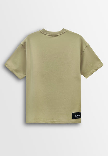 Men Oversized T-Shirt Short Sleeve - Khaki - 610258