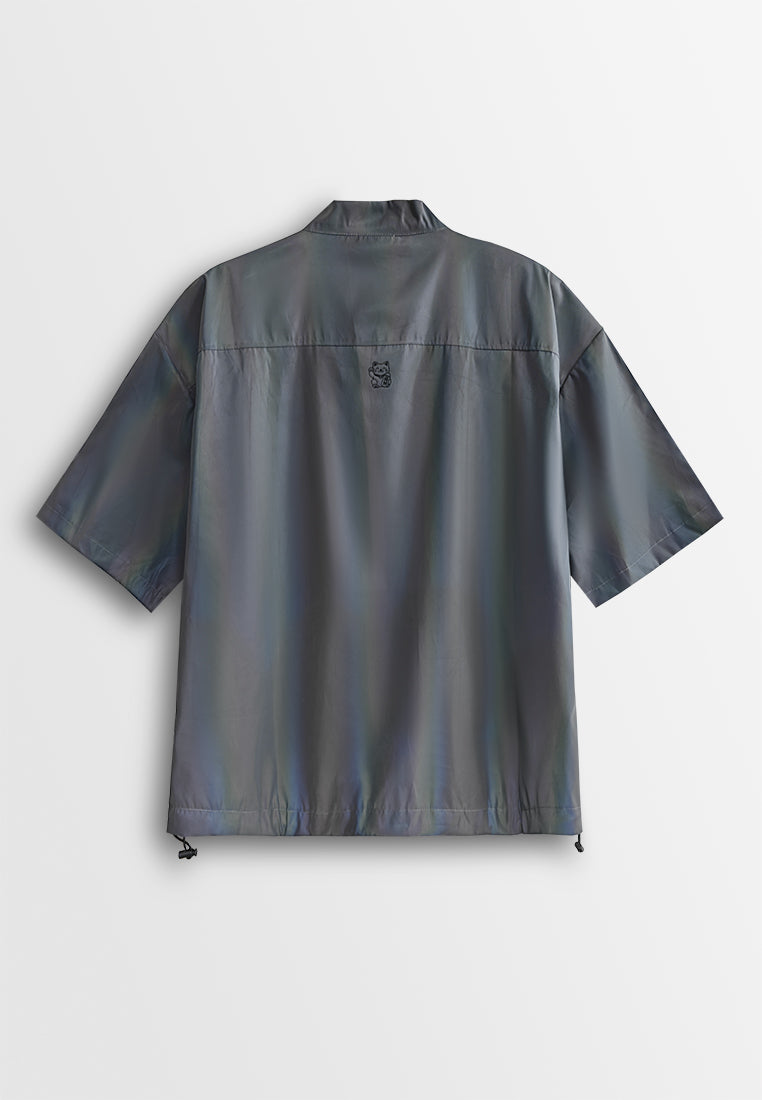 Men Oversized Short-Sleeve Shirt - Dark Grey - 510308