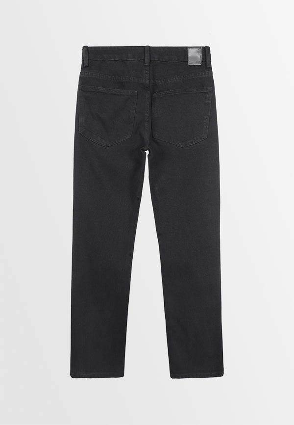 Women Straight Cut Long Jeans - Black - 310237