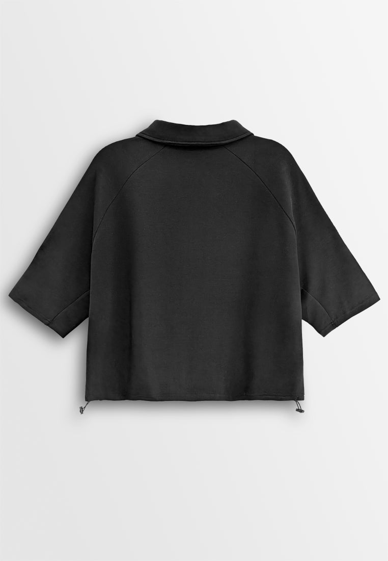 Women Oversized Polo Tee - Black - 610333