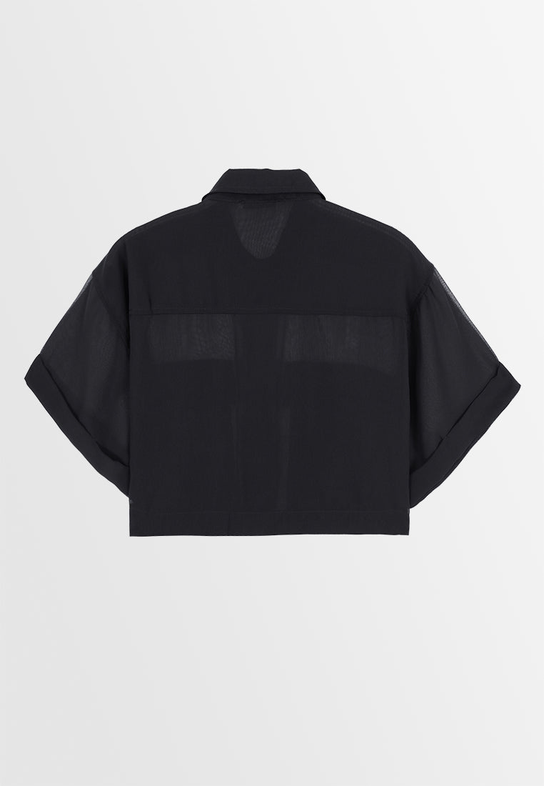 Women Crop Shirt - Black - 410088