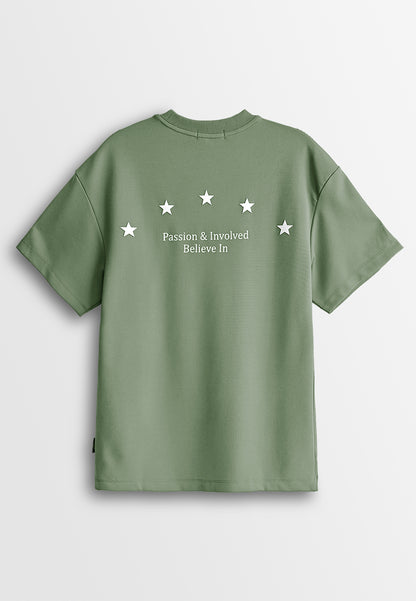 Men Oversized T-Shirt Short Sleeve - Army Green - 510162