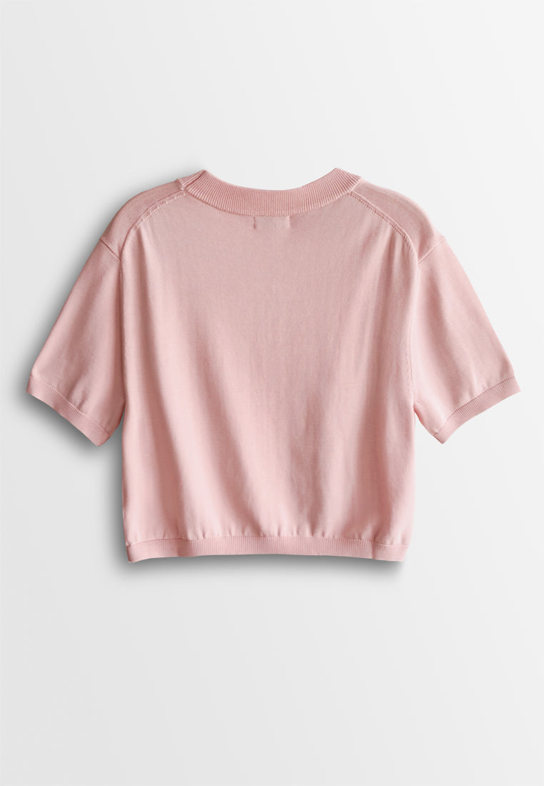 Women Short-Sleeve Knit Top - Light Pink - 510043