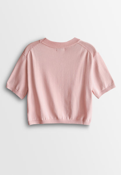 Women Short-Sleeve Knit Top - Light Pink - 510043