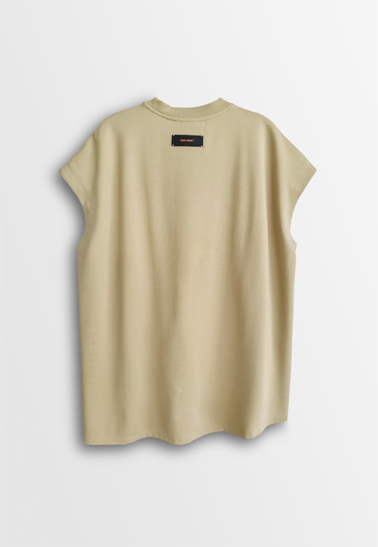 Women Sleeveless Oversized Fashion Tee - Khaki - 510149