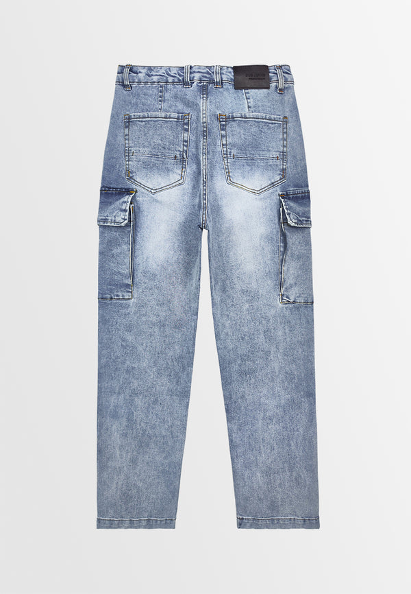 Men Long Cargo Jeans - Light Blue - 410064