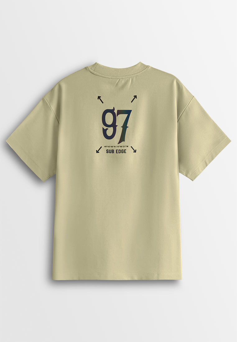 Men Oversized T-Shirt Short Sleeve - Khaki - 610358