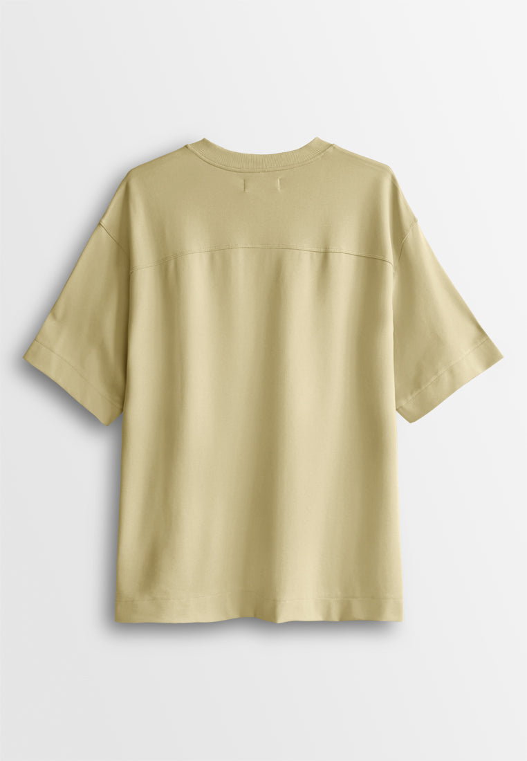 Men Oversized T-Shirt Short Sleeve - Khaki - 510318