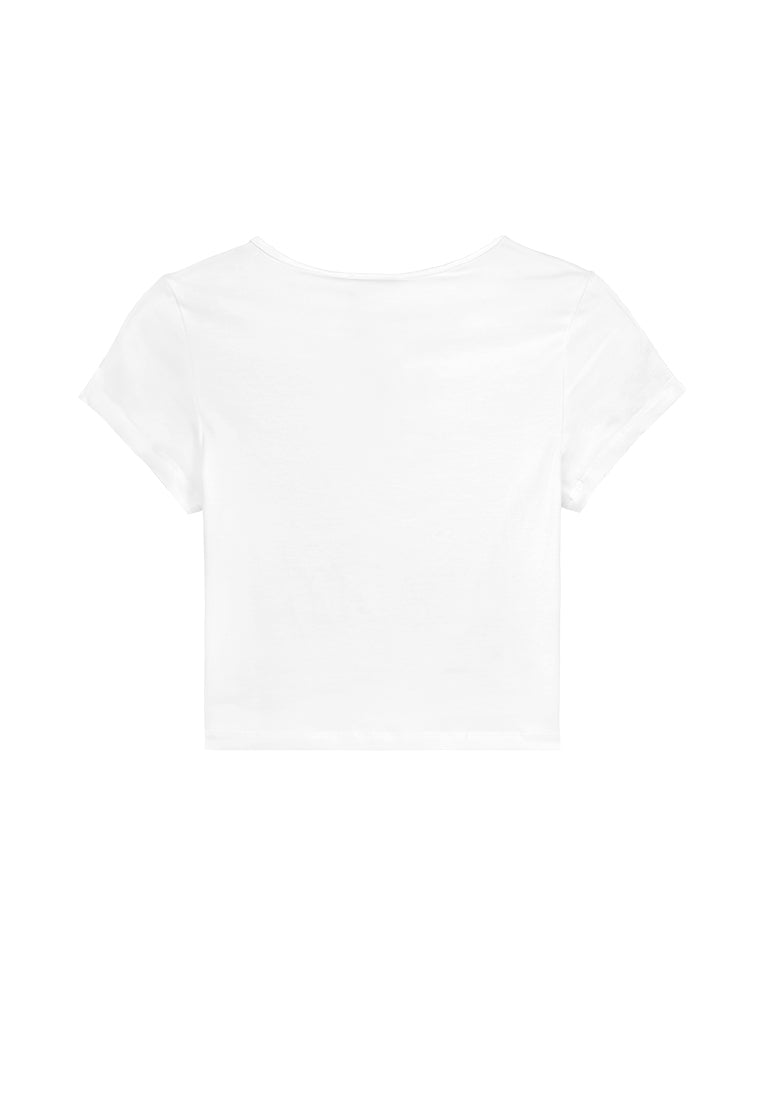 Women Short-Sleeve Crop Top Tee - White - 410023
