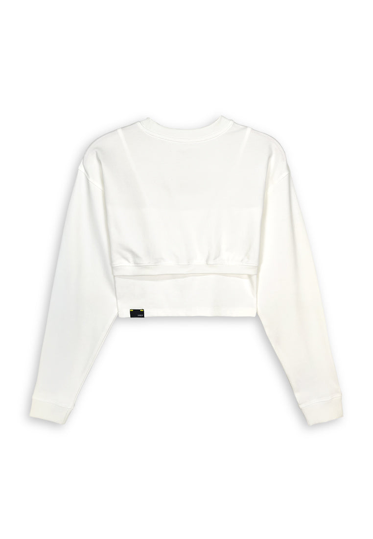 [VALUE BUY] Women Long-Sleeve Sweatshirt Crop Top - White - 410286