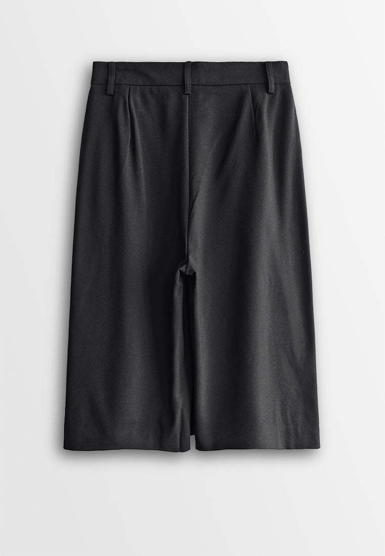 Women Woven Cropped Culotte Pants - Black - 510041