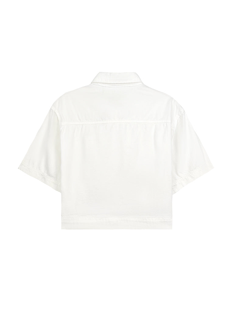 Women Crop Denim Shirt - White - 410055