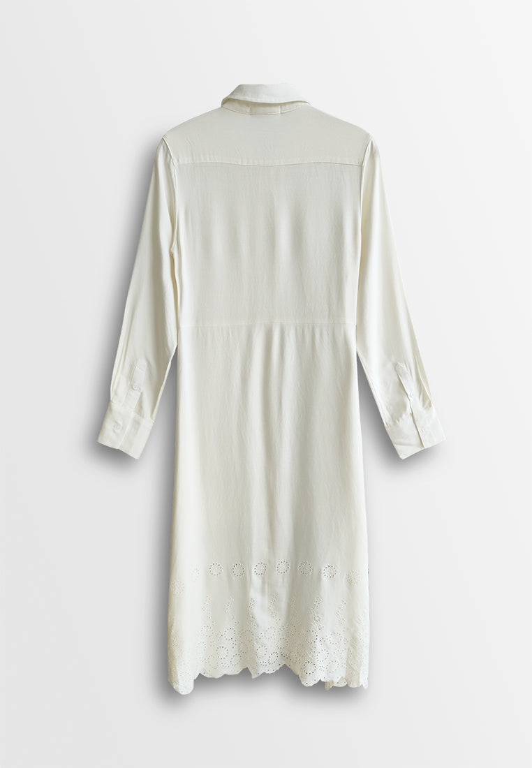 [Online Exclusive] Women Long-Sleeve Shirt Dress - White - 510211