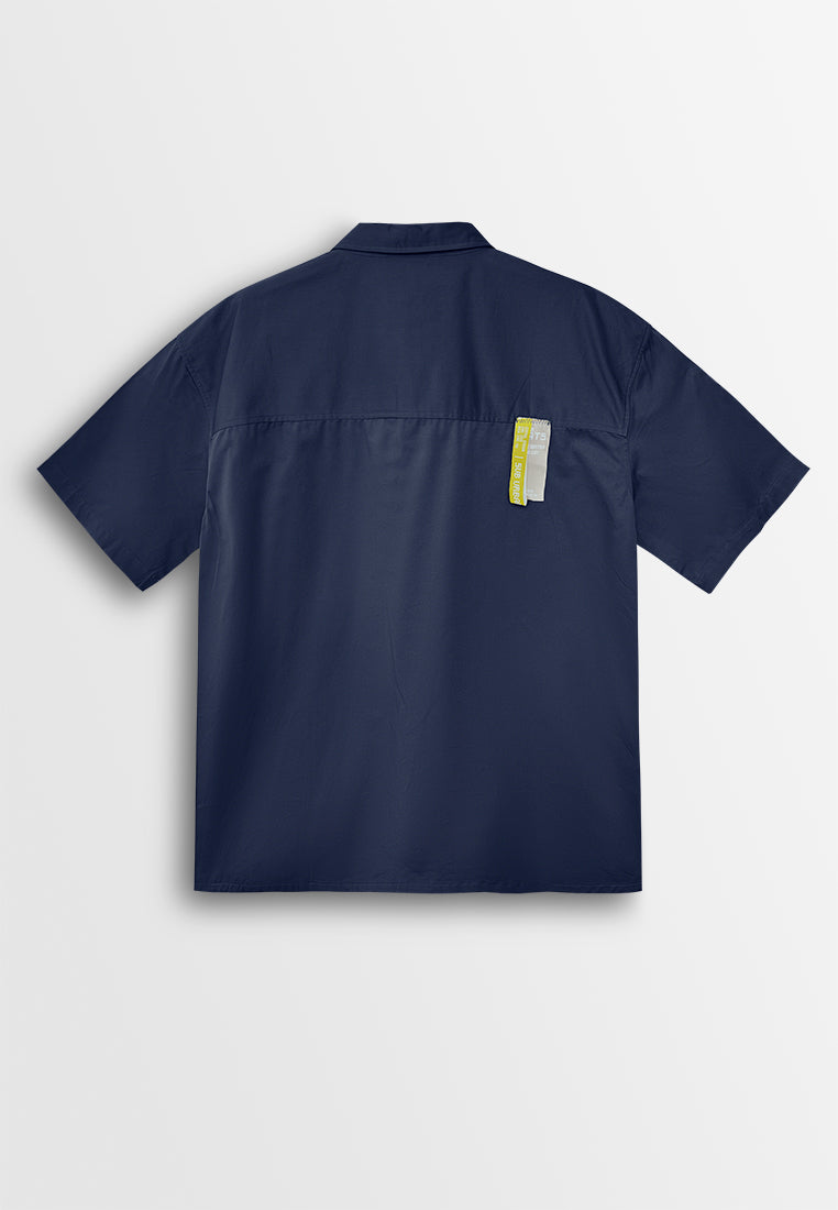 Men Oversized Short-Sleeve Shirt - Navy - 510250