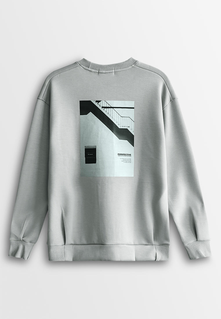 Men Oversized Long-Sleeve Sweatshirt - Light Grey - 510141