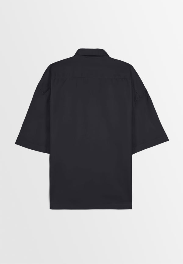 Men Oversized Short-Sleeve Shirt - Black - 410088