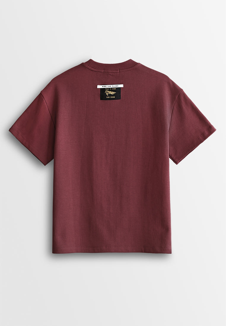 Men Oversized T-Shirt Short Sleeve - Maroon - 510363