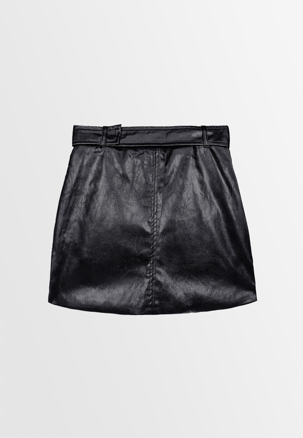 Women Leather Short Skirt - Black - M3W806