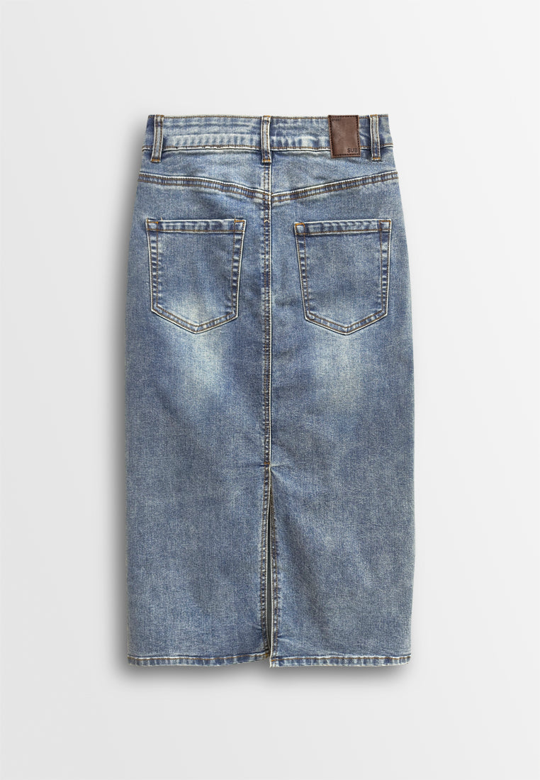 Women Midi Denim Skirt - Blue - 510185