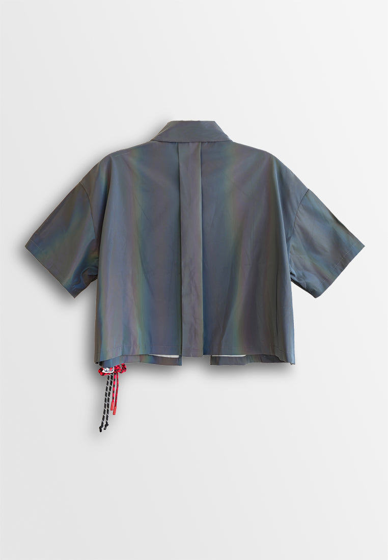 Women Oversized Short-Sleeve Shirt - Dark Grey - 510233