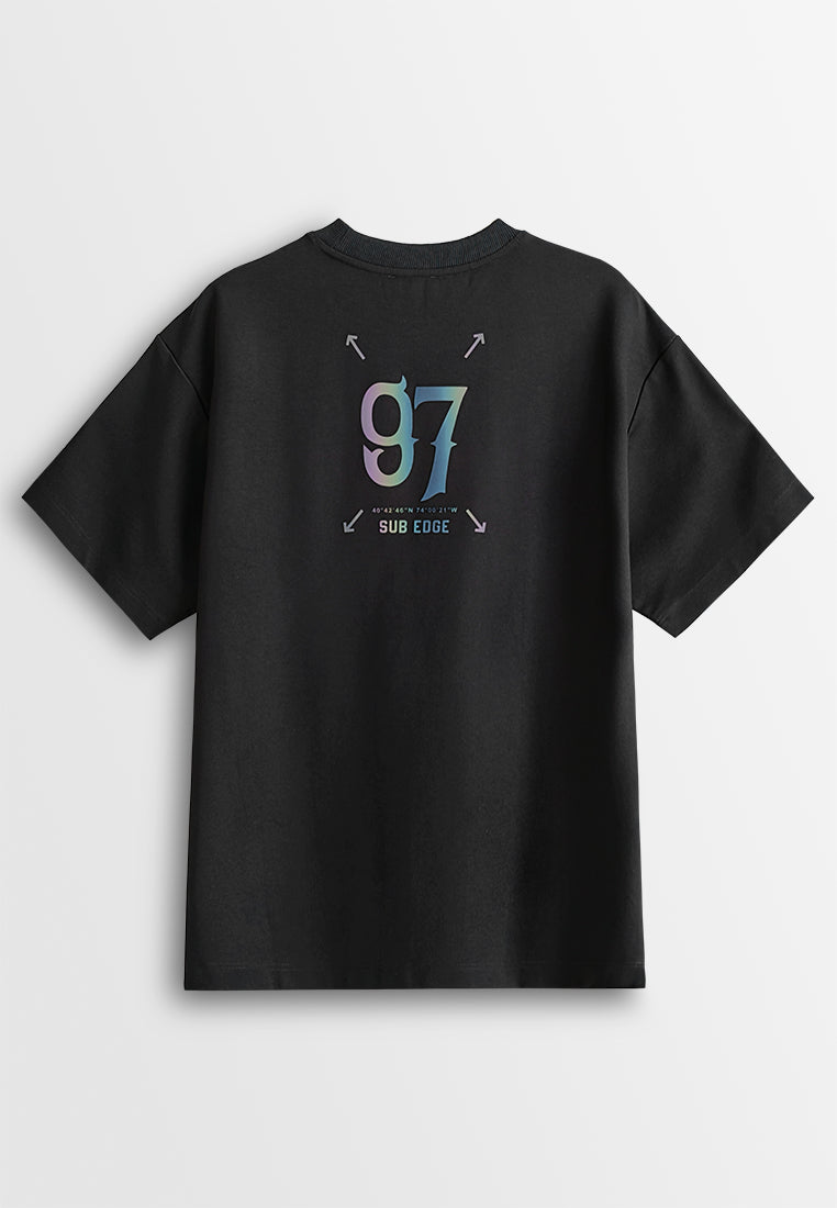 Men Oversized T-Shirt Short Sleeve - Black - 610399