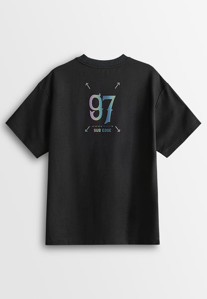 Men Oversized T-Shirt Short Sleeve - Black - 610399
