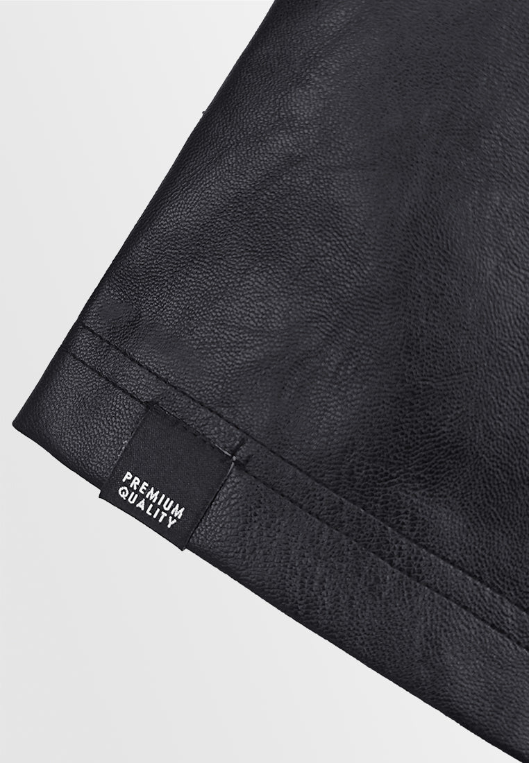Men Short-Sleeve Leather Shirt - Black - M3M888