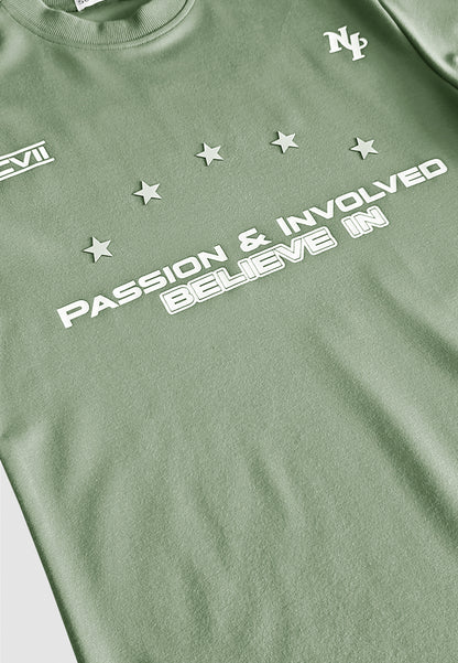 Men Oversized T-Shirt Short Sleeve - Army Green - 510162