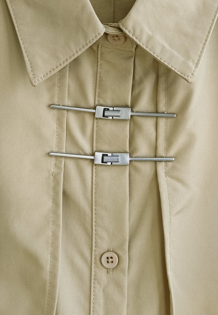 Women Oversized Short-Sleeve Shirt - Khaki - 510232