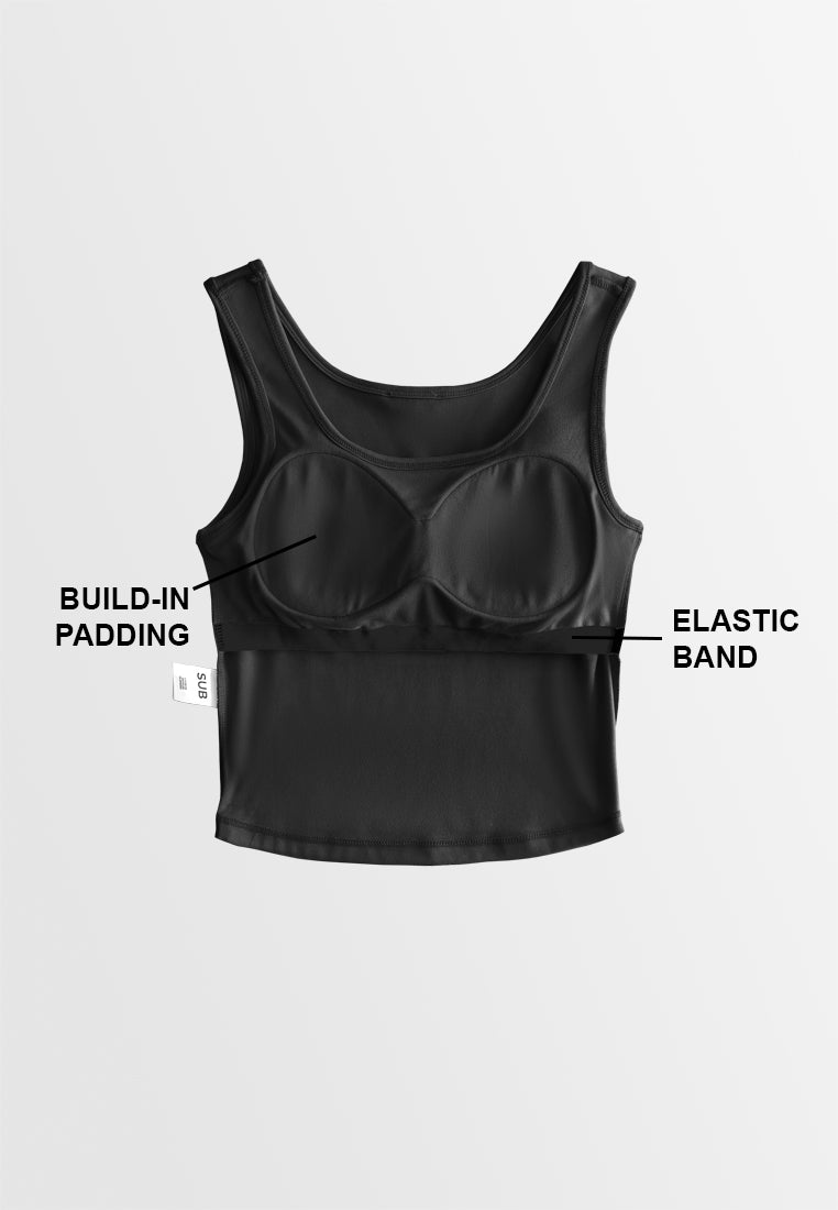 Women Sleeveless Integrated Bra Top - Black - 610375