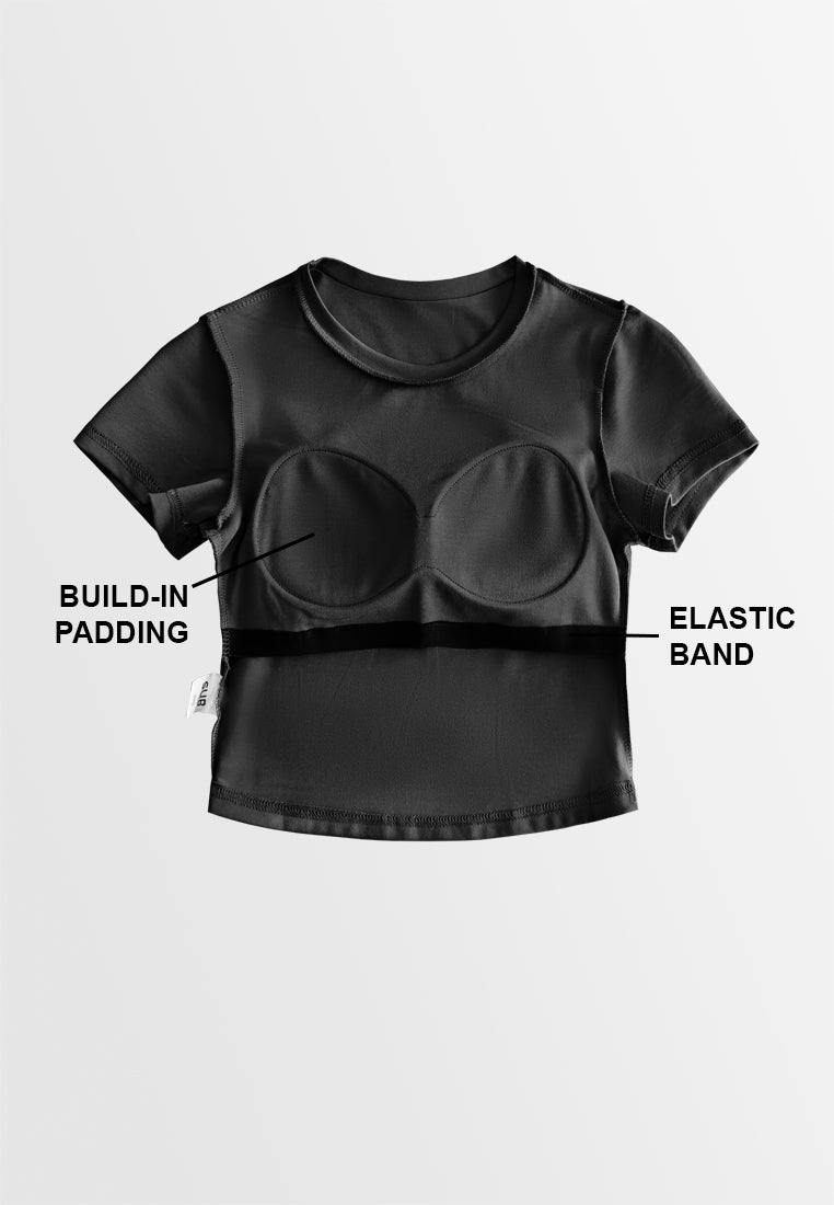 Women Round Neck Integrated Bra Top - Black - 610372
