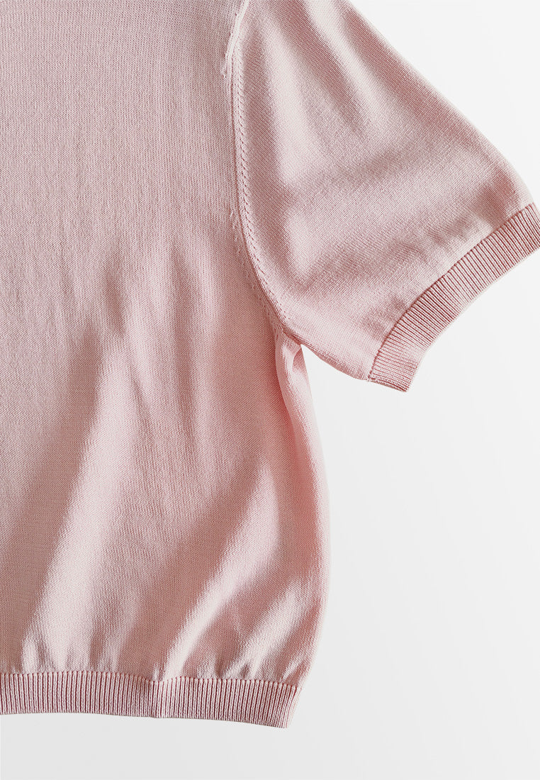 Women Short-Sleeve Knit Top - Light Pink - 510043